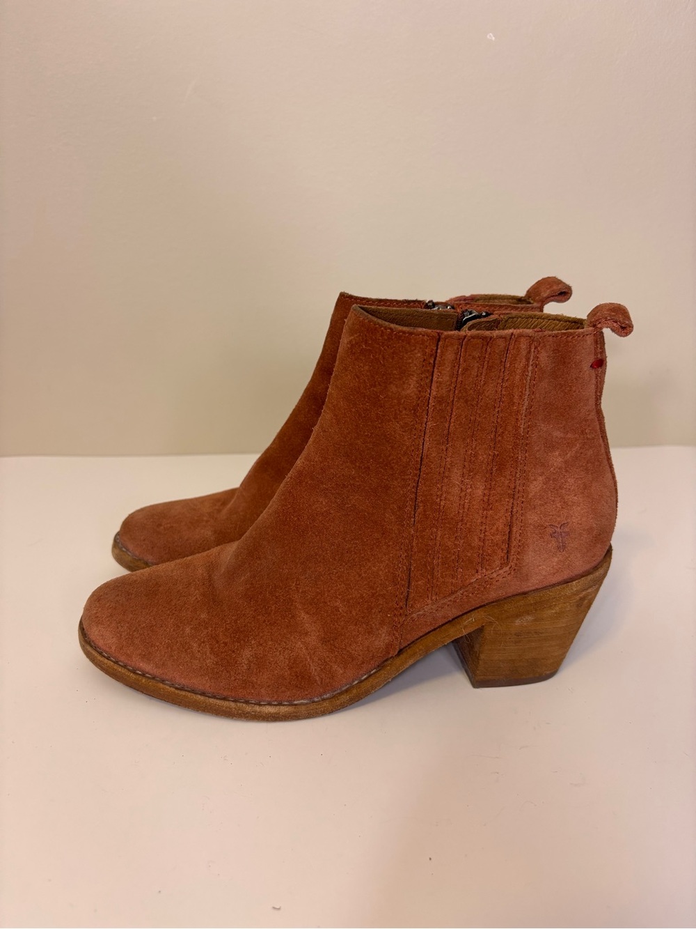 Frye Rust Suede Ankle Heeled Booties 6